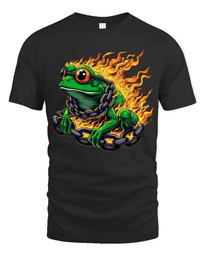 Flaming Frog Biker Graphic T Shirt Funny Wild Street Style - black t-shirt on white background