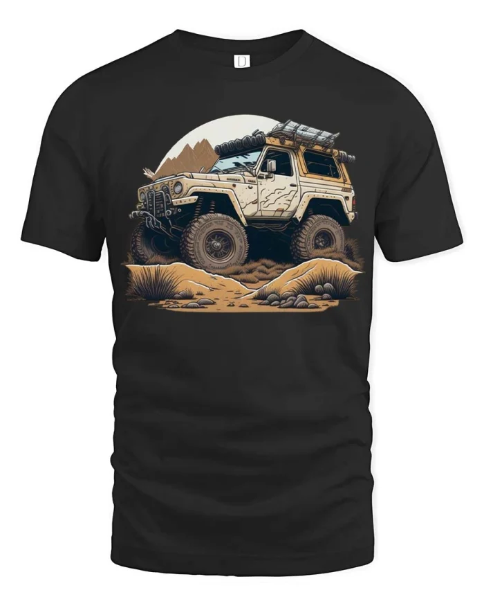 Off Road Adventure Jeep Graphic T Shirt Rugged Desert Style - black t-shirt on white background