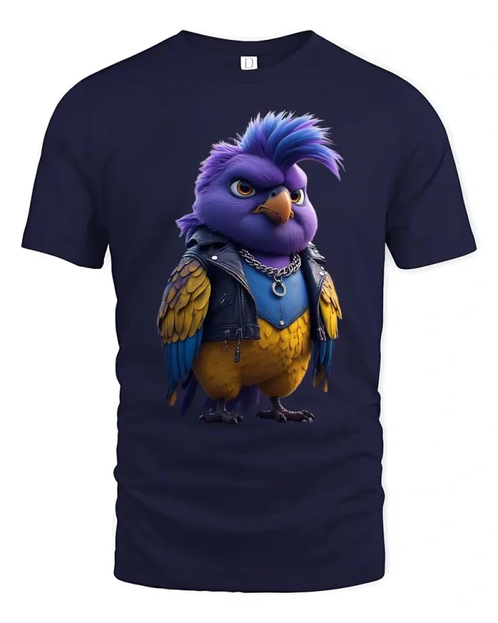 Punk Rock Bird Graphic T Shirt Cool Rebel Street Style Tee - navy t-shirt on white background