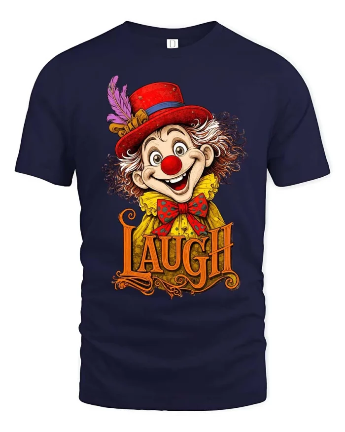 Laugh Clown Graphic T Shirt Funny Vintage Circus Style Tee - navy t-shirt on white background