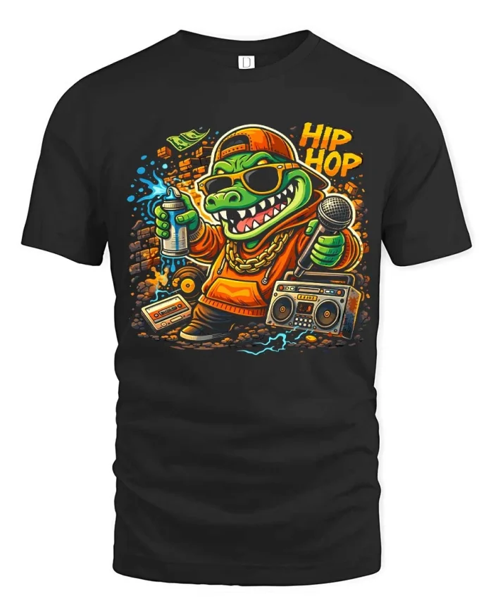 Hip Hop Crocodile T Shirt Graffiti Rap Streetwear Art - black t-shirt on white background