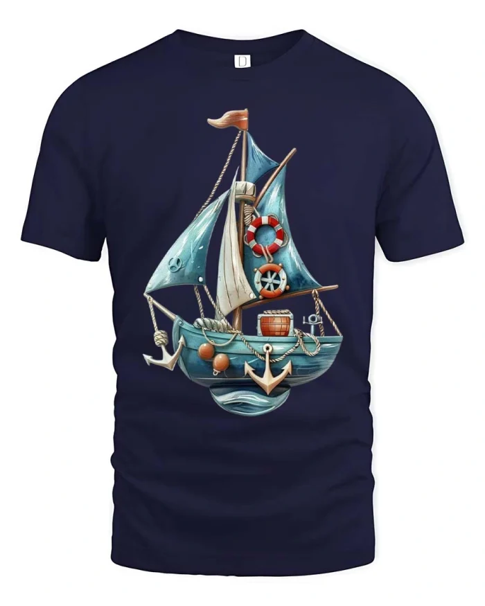 Nautical Sailboat T Shirt Vintage Ocean Adventure Style - navy t-shirt on white background