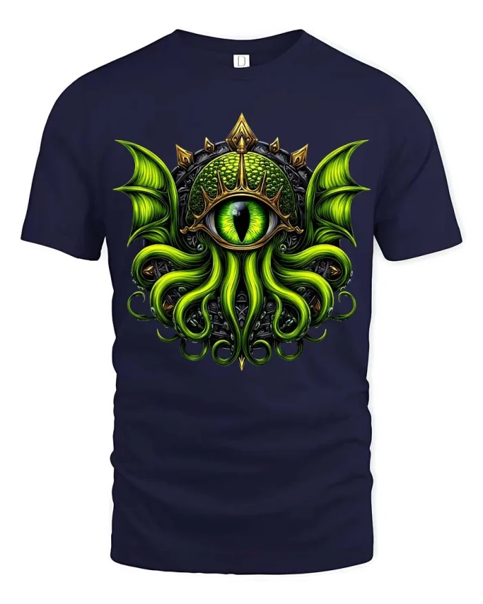 Mystic Eye Tentacle T Shirt Dark Fantasy Creature Art - navy t-shirt on white background