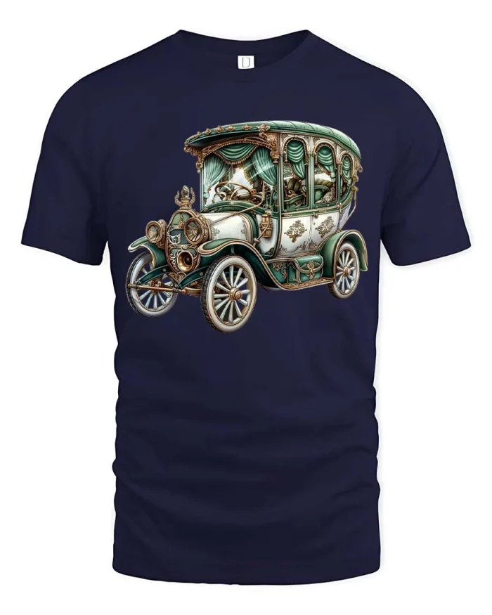 Vintage Antique Car Graphic Tee Classic Retro Automobile Tshirt - navy t-shirt on white background