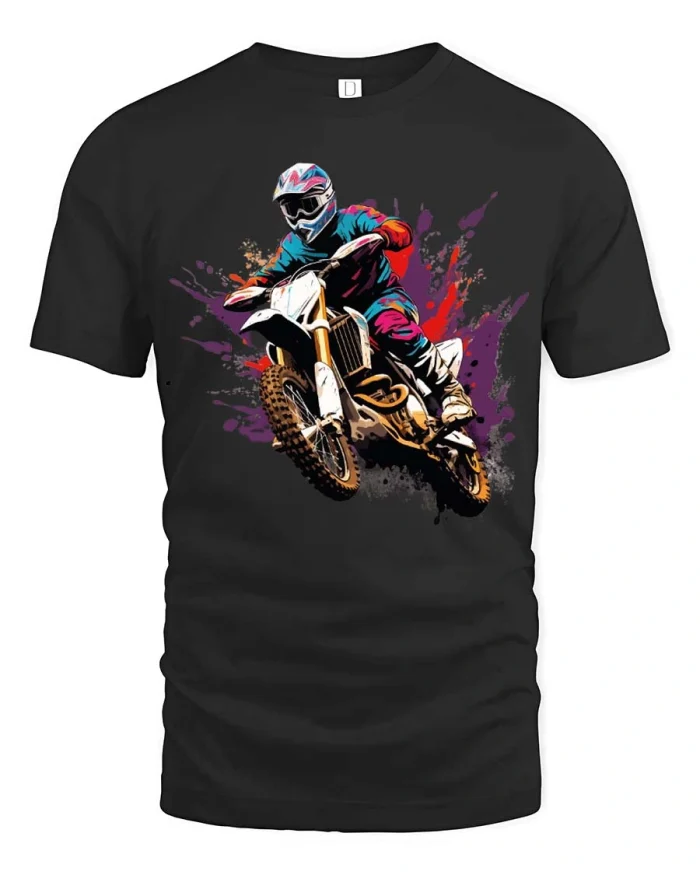 Cool Motocross Rider Graphic Tshirt Color Splash Action - black t-shirt on white background