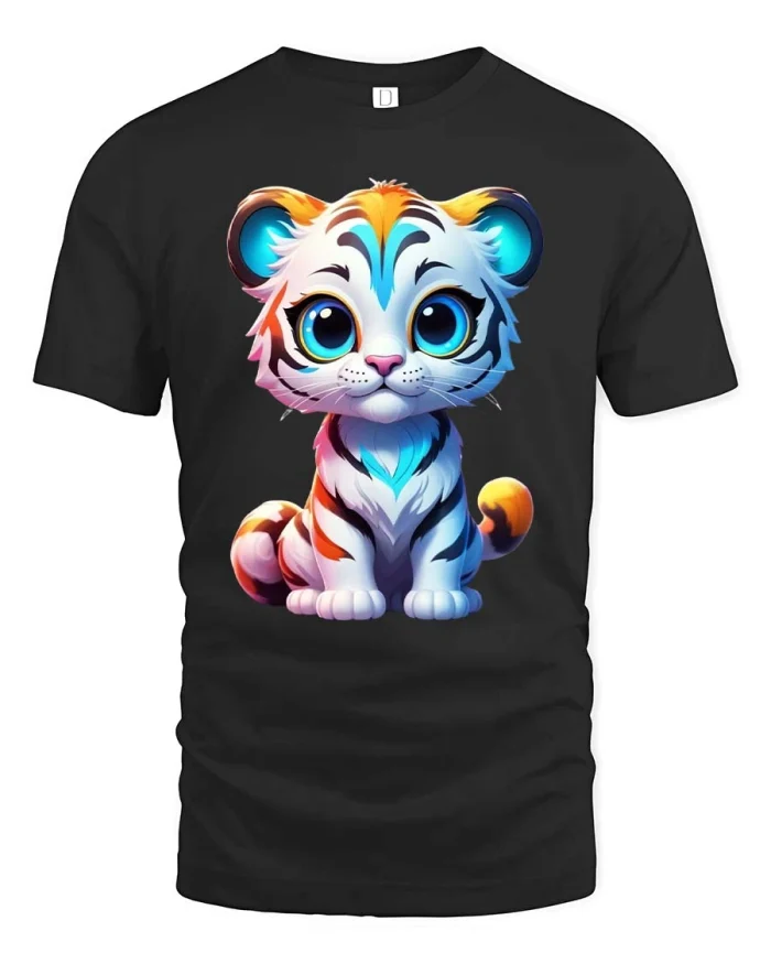 Cute Rainbow Tiger Cub Graphic T Shirt Colorful Kawaii Style - black t-shirt on white background