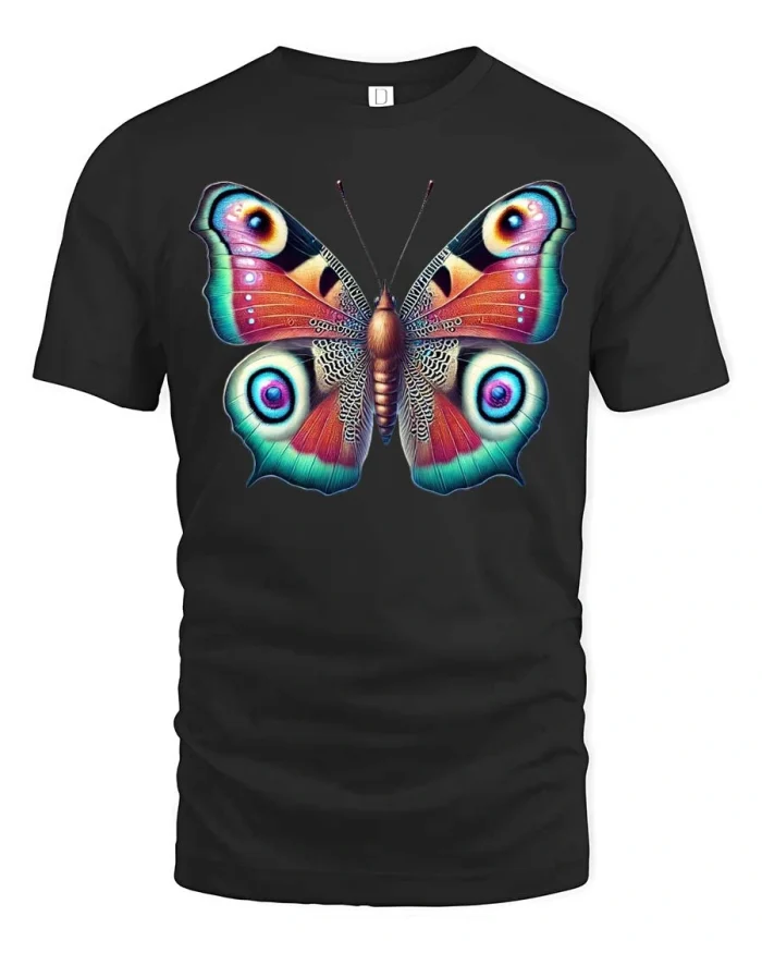 Colorful Butterfly Wings Graphic T Shirt Artistic Nature Style - black t-shirt on white background