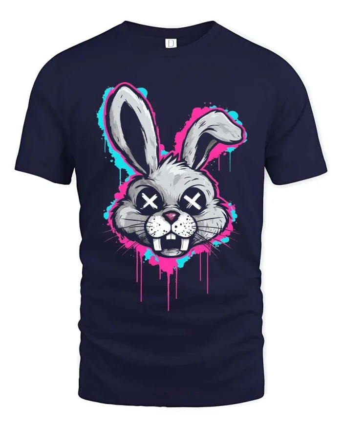 Graffiti Bunny Graphic T Shirt Urban Street Art Style Design - navy t-shirt on white background