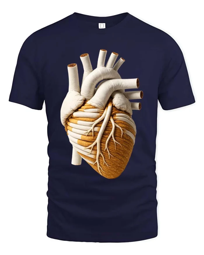Surreal Heart Cigarette Graphic T Shirt Conceptual Art Style - navy t-shirt on white background