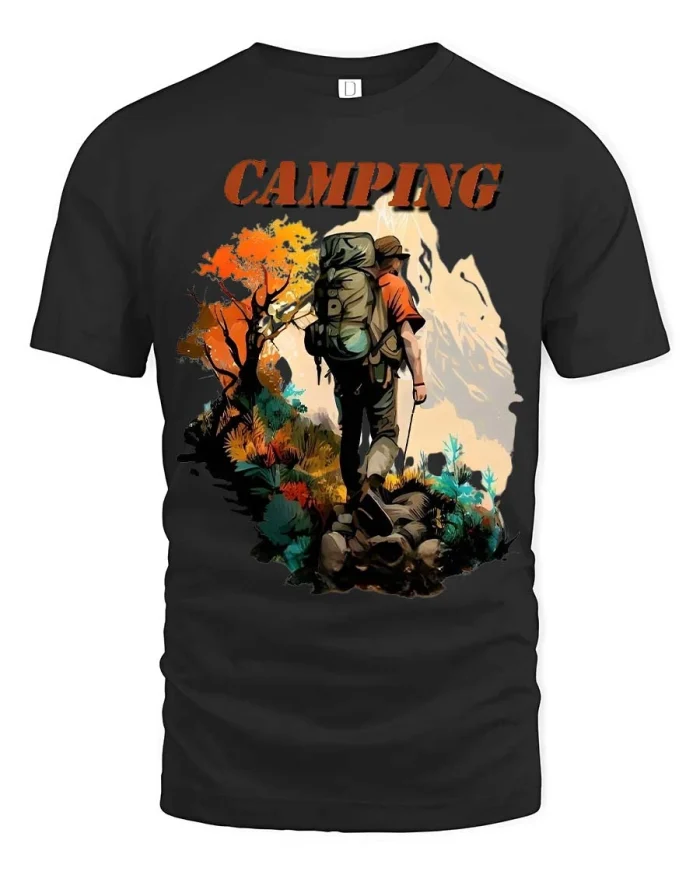 Camping Adventure Hiking Graphic Tee Nature Explorer Tshirt - black t-shirt on white background