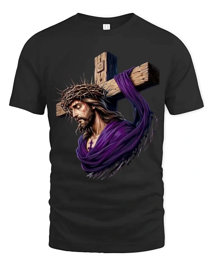 Jesus Cross Faith Graphic Tee Christian Spiritual Art Tshirt - black t-shirt on white background