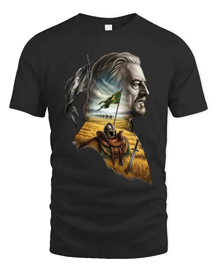 Medieval Warrior King Portrait Artistic Graphic Tshirt Style - black t-shirt on white background