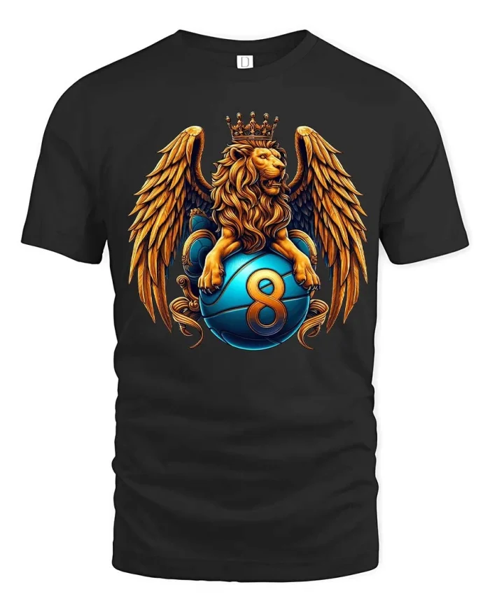 Golden Winged Lion Crown Number Eight Lucky Graphic Tee - black t-shirt on white background