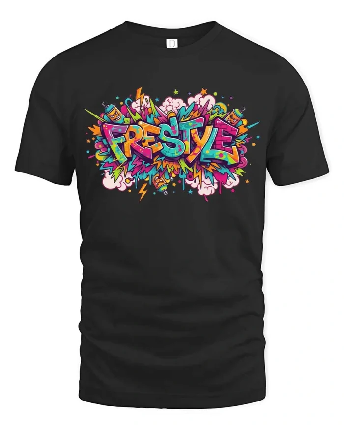 Freestyle Graffiti Street Art Colorful Urban Graphic Tee - black t-shirt on white background