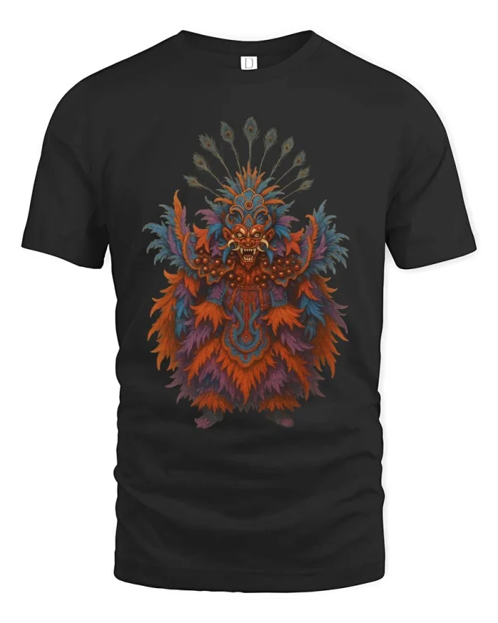 Mystic Tribal Feather Mask Colorful Fantasy Graphic Tee - black t-shirt on white background