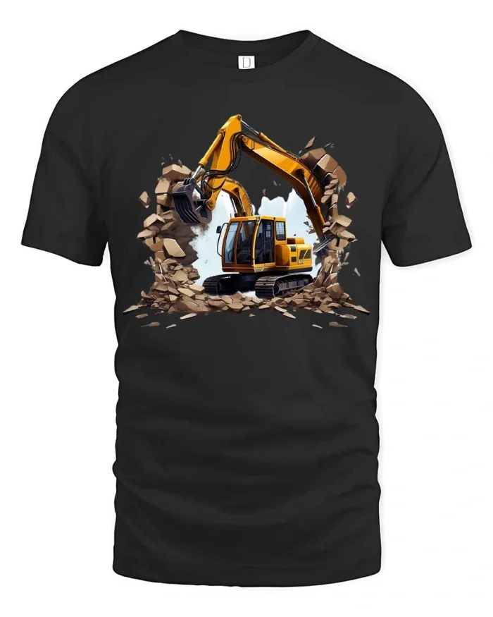 Powerful Excavator Construction Machine Graphic Tee - black t-shirt on white background