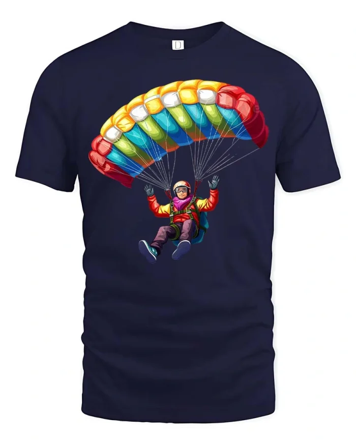 Colorful Paragliding Adventure Extreme Sport Graphic Tshirt - navy t-shirt on white background