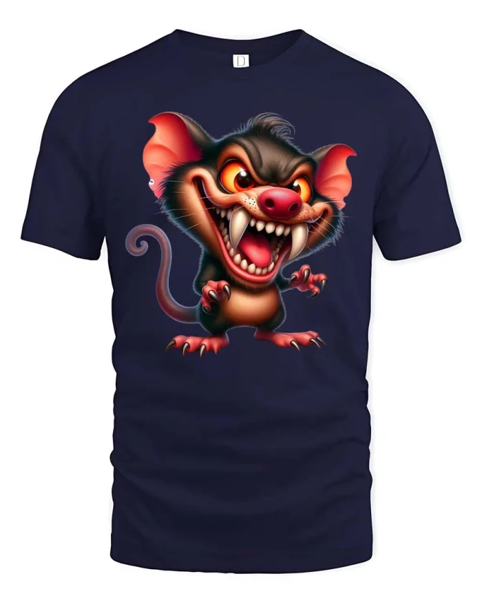 Cute Scary Monster Gremlin Funny Cartoon Art tshirt - navy t-shirt on white background
