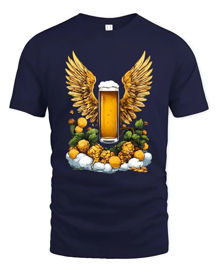 Angel Wing Beer Glass Craft Brew Spirit Art tshirt - navy t-shirt on white background