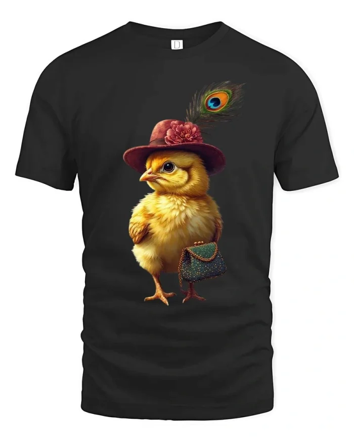 Stylish Chick With Hat And Purse Cute Fashion Tshirt - black t-shirt on white background