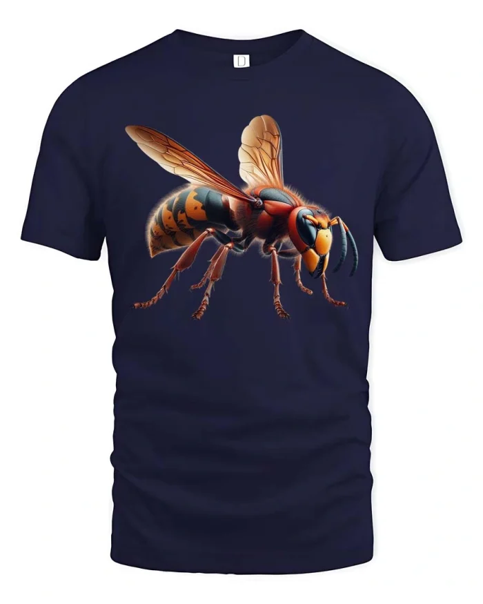 Realistic Hornet Wasp Insect Graphic Tshirt Bold Nature Art - navy t-shirt on white background