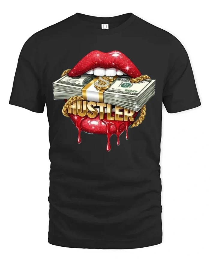 Hustler Money Lips Graphic T Shirt Bold Luxury Streetwear - black t-shirt on white background