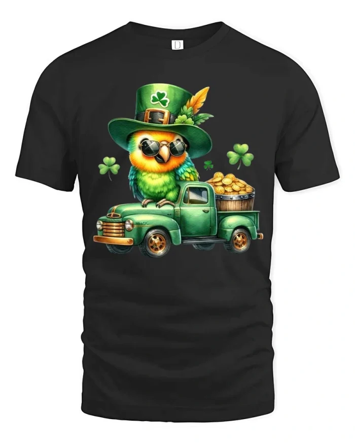 Lucky Owl Leprechaun Graphic T Shirt Irish Fun Vintage Style - black t-shirt on white background