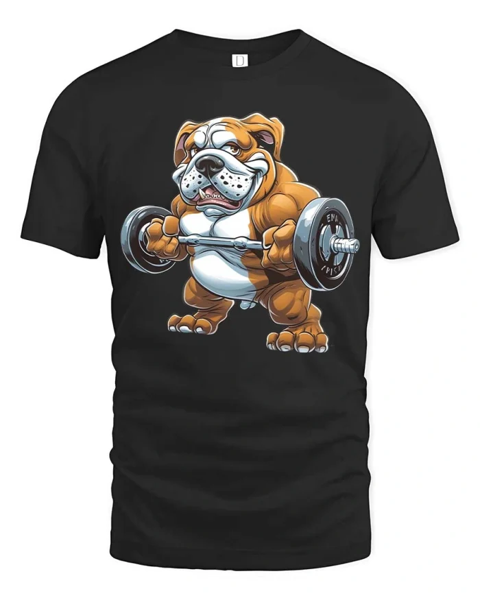 Strong Bulldog Gym Graphic T Shirt Funny Fitness Motivation - black t-shirt on white background