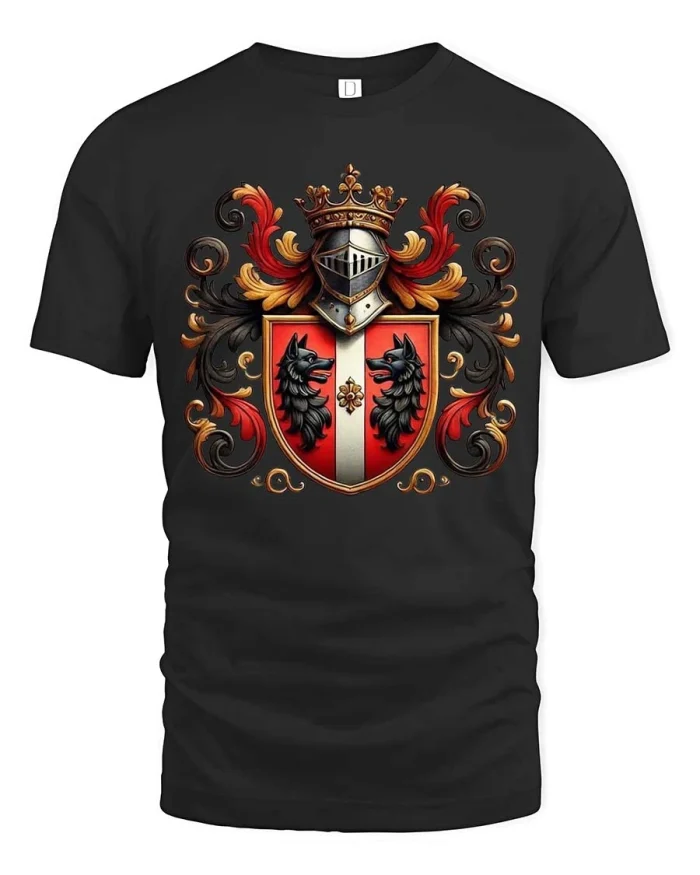 Royal Knight Wolf Crest Graphic T Shirt Medieval Heraldry - black t-shirt on white background