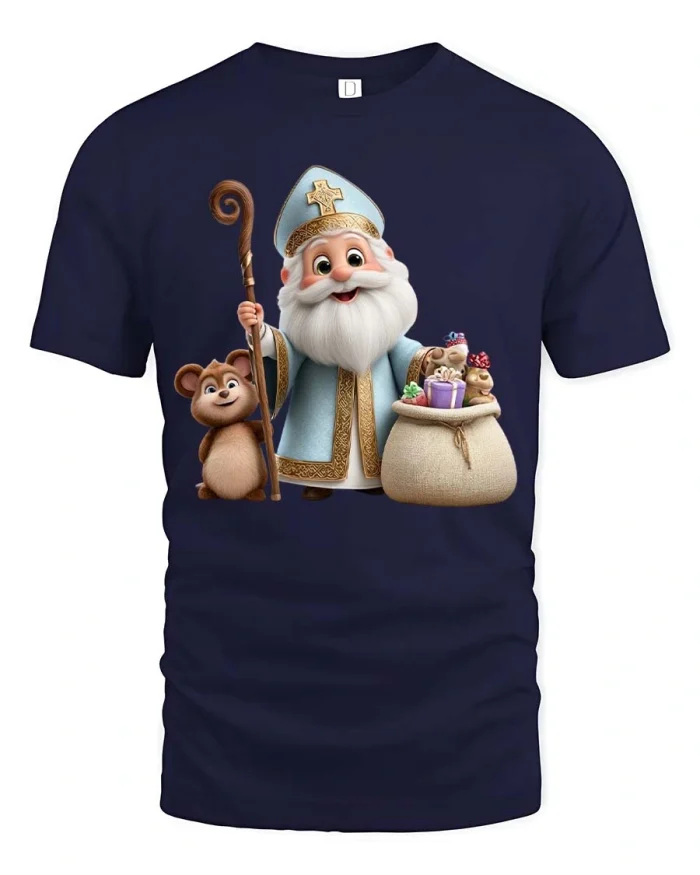 Cute Saint Nicholas Graphic T Shirt Festive Holiday Style - navy t-shirt on white background