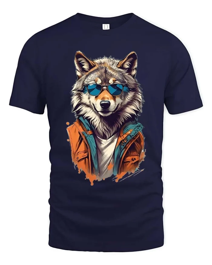 Cool Wolf Graphic T Shirt Stylish Streetwear Animal Style - navy t-shirt on white background