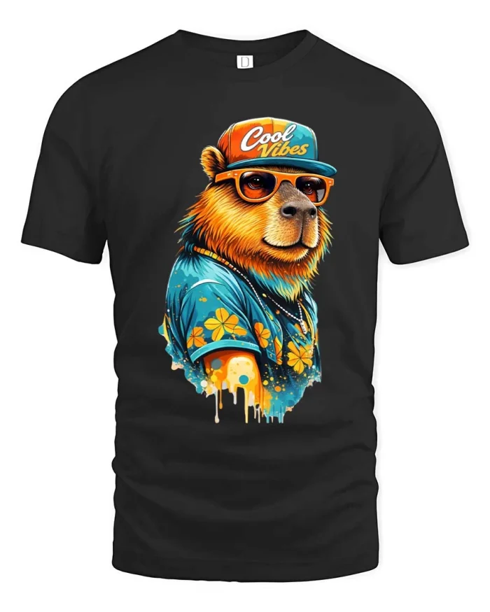 Cool Vibes Bear Graphic T Shirt Retro Hipster Animal Art - black t-shirt on white background