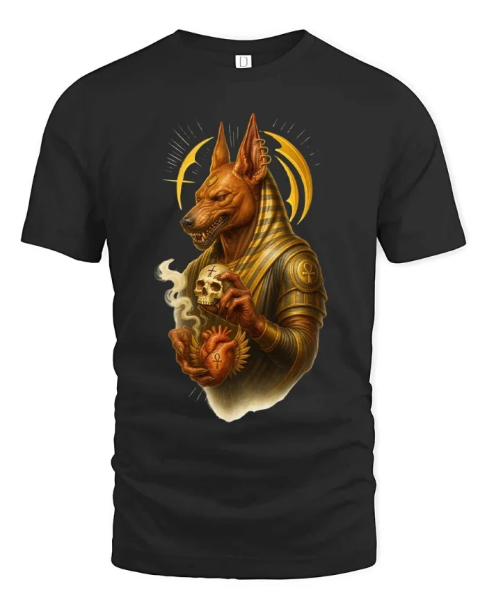 Anubis Egyptian God Sacred Symbol Graphic T Shirt Art - black t-shirt on white background
