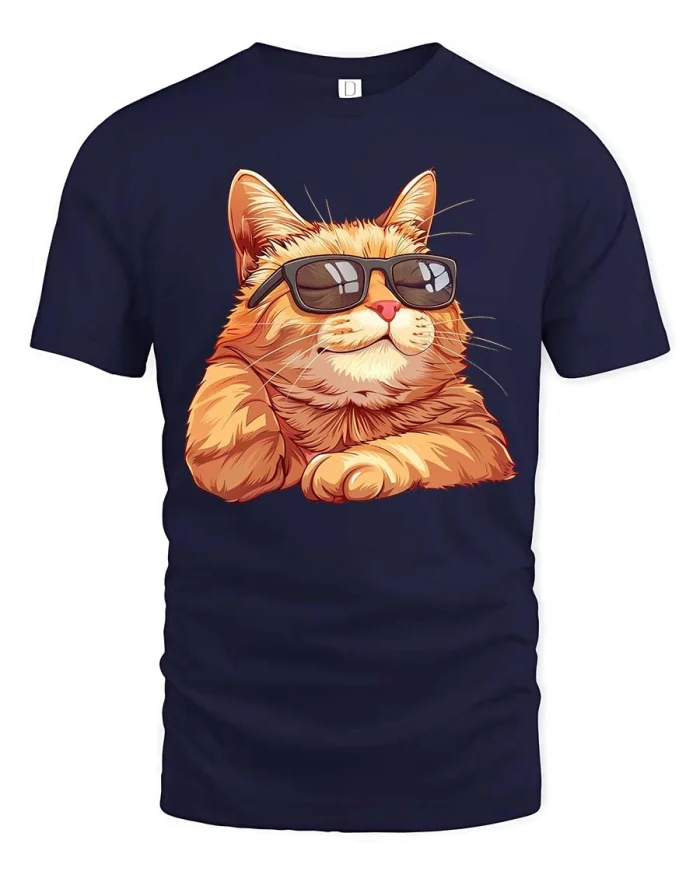 Cool Cat Sunglasses Funny Graphic T Shirt Cute Style Art - navy t-shirt on white background