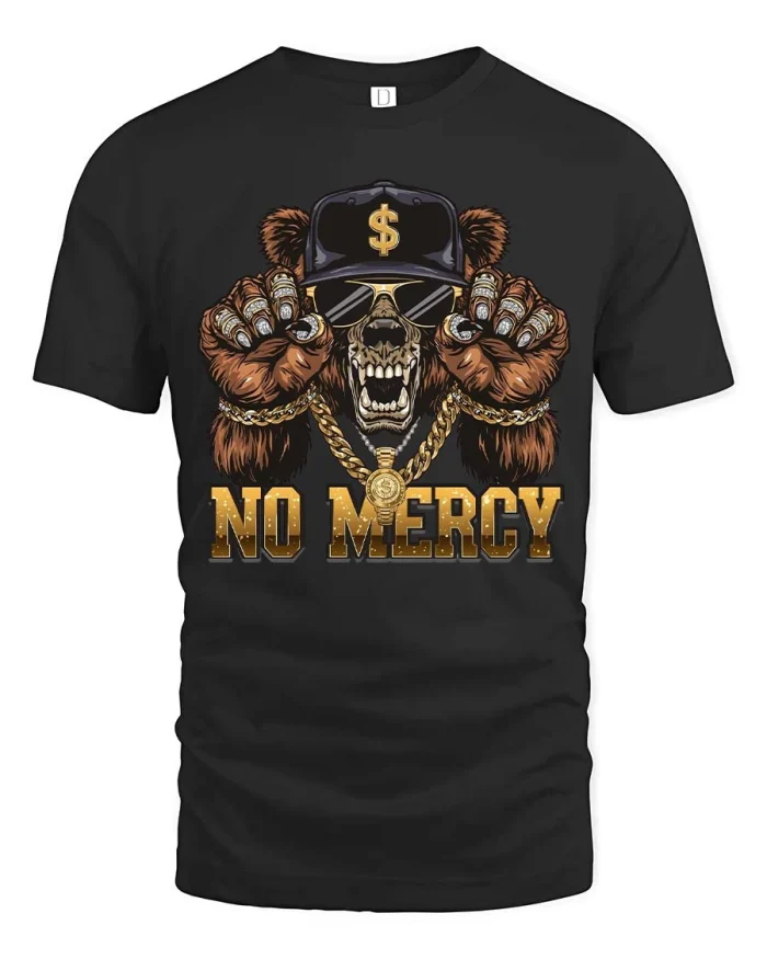 No Mercy Gangster Bear Graphic T Shirt Bold Street Style - black t-shirt on white background