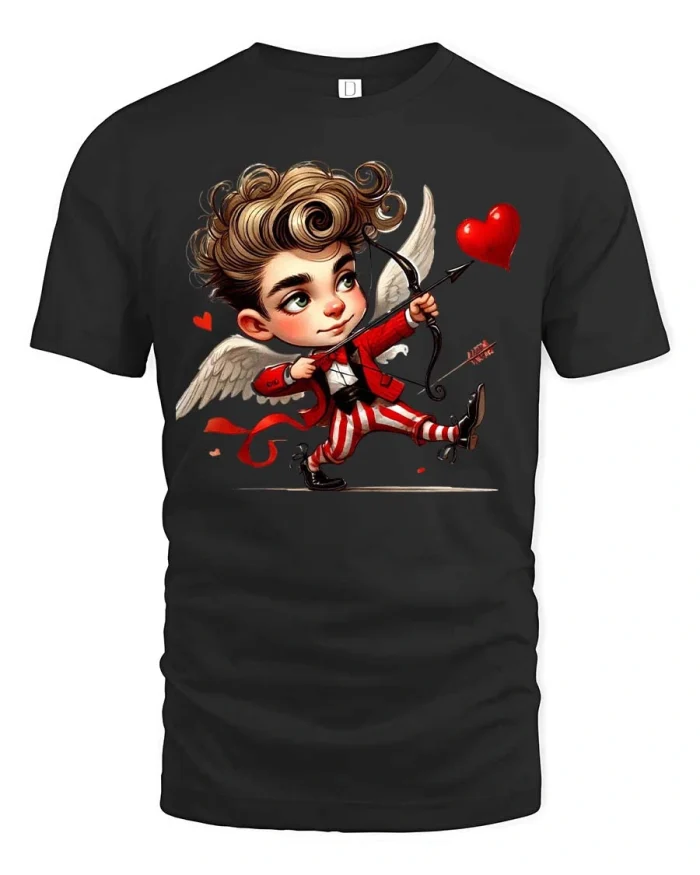 Cute Cupid Angel Love Arrow Graphic T Shirt Romantic Style - black t-shirt on white background