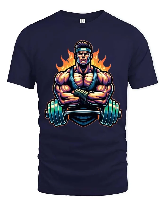 Strong Bodybuilder Gym Graphic T Shirt Power Fitness Style - navy t-shirt on white background