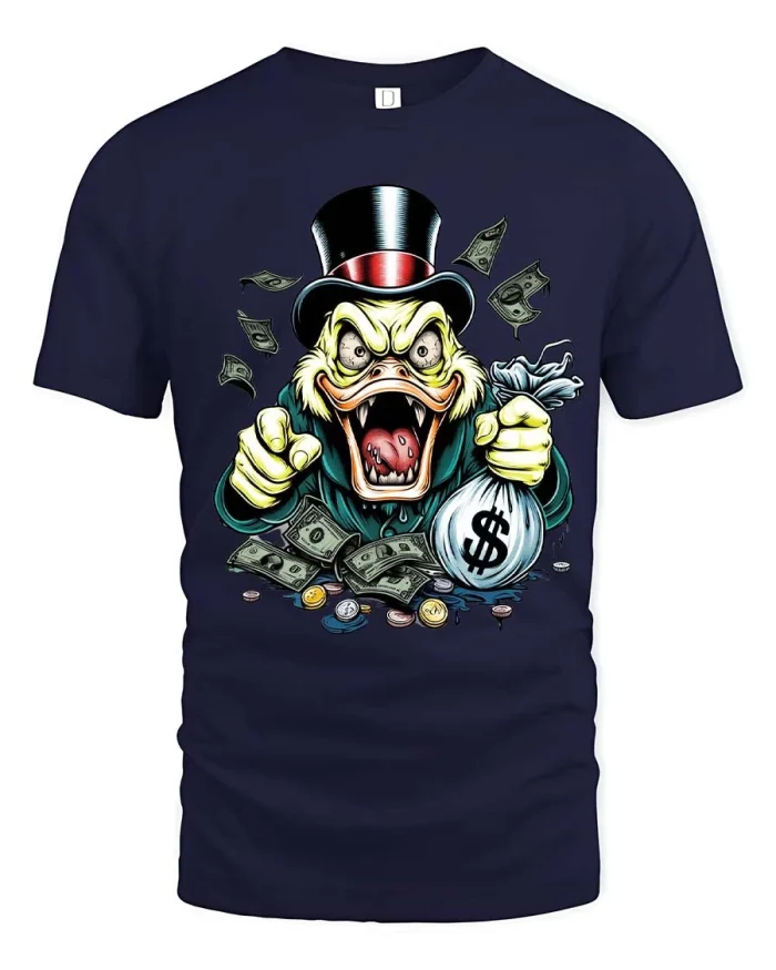 Greedy Money Duck Graphic T Shirt Funny Rich Style Design - navy t-shirt on white background