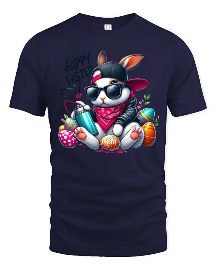 Cool Easter Bunny Graffiti Graphic T Shirt Street Style Art - navy t-shirt on white background