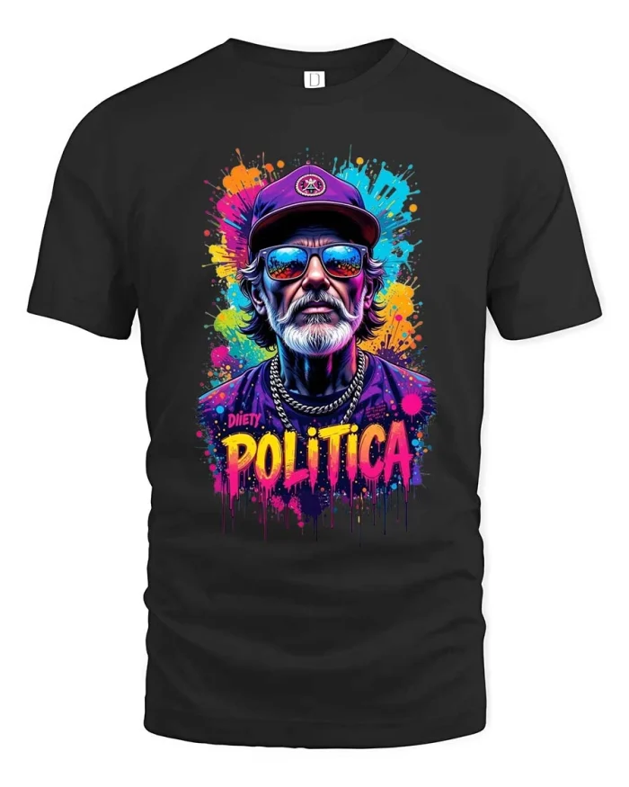 Funny Anti Politics Tee Colorful Street Art Rebel Vibe - black t-shirt on white background