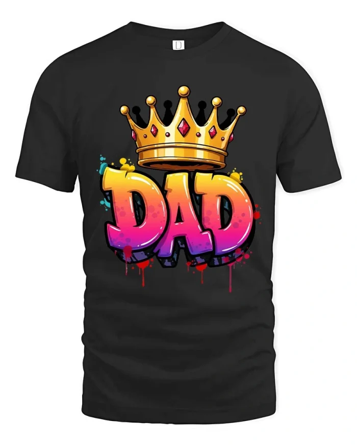 King Dad Crown Tee Funny Father Graphic Bold Color Style - black t-shirt on white background