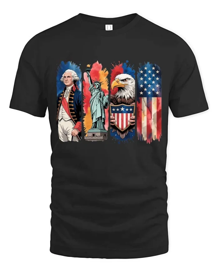Patriotic Icons USA Tee Eagle Liberty Flag Graphic Tshirt - black t-shirt on white background