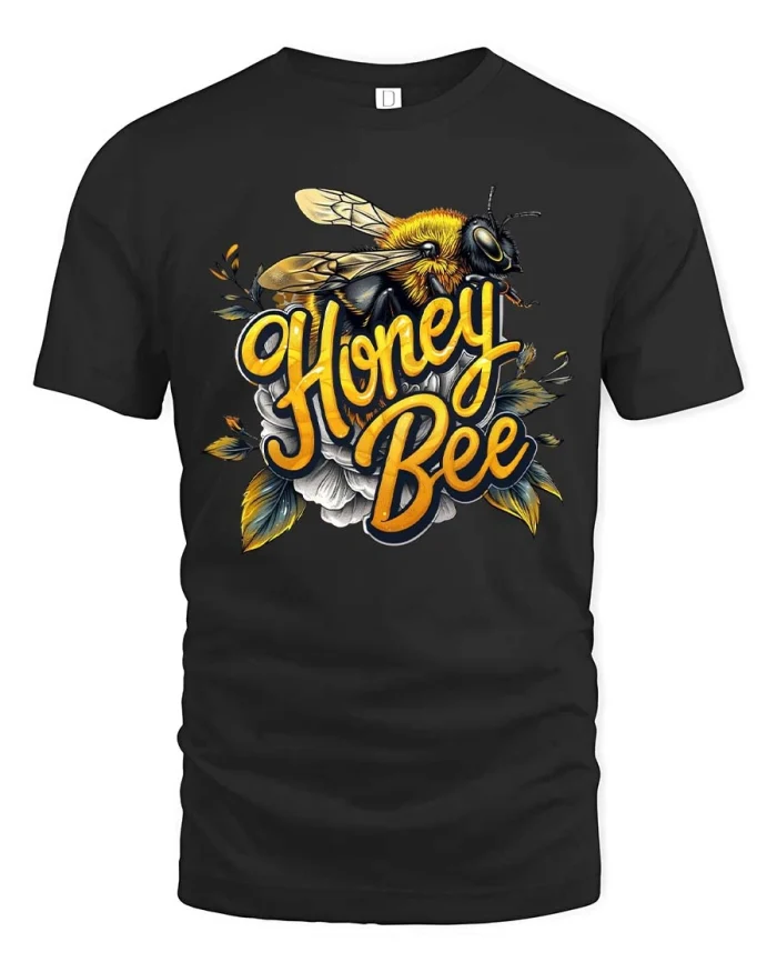 Honey Bee Tee Cute Nature Lover Floral Graphic Tshirt - black t-shirt on white background