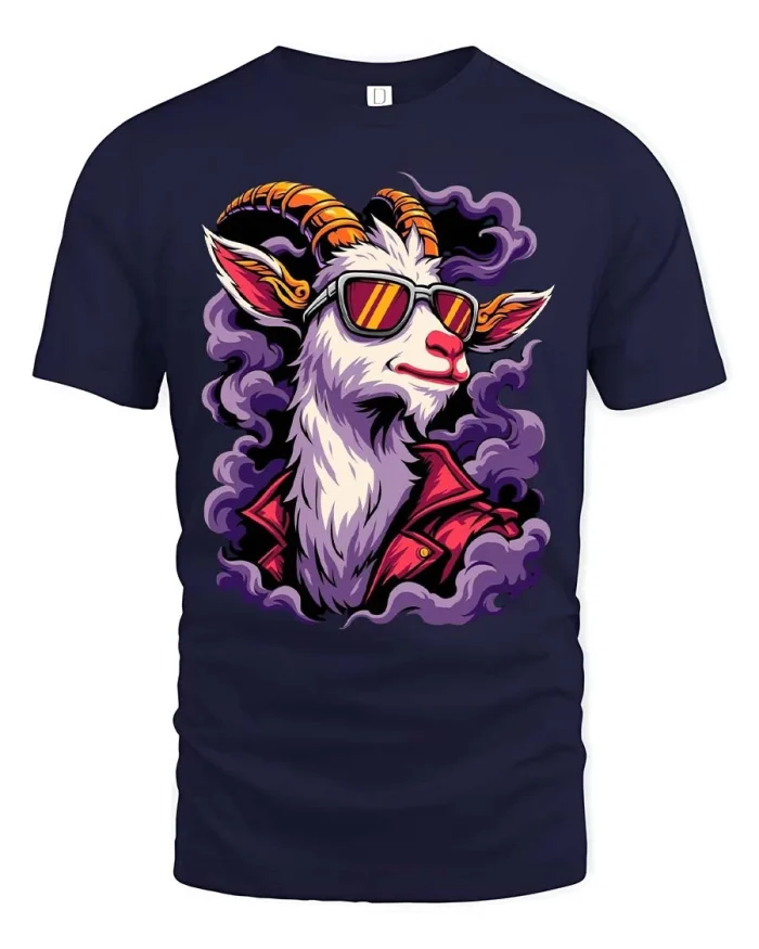 Cool Goat With Sunglasses Tee Funny Animal Style Tshirt - navy t-shirt on white background