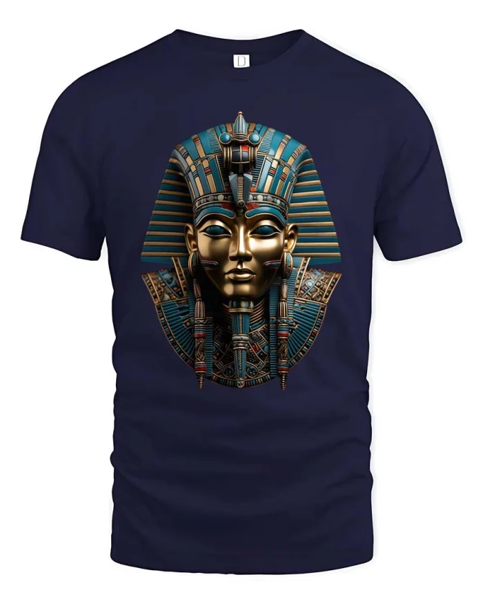 Ancient Egyptian Pharaoh Mask Tee Gold Royal Art Tshirt - navy t-shirt on white background