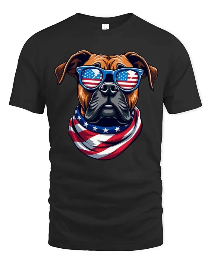 Patriotic Dog Sunglasses American Flag Graphic Tee - black t-shirt on white background