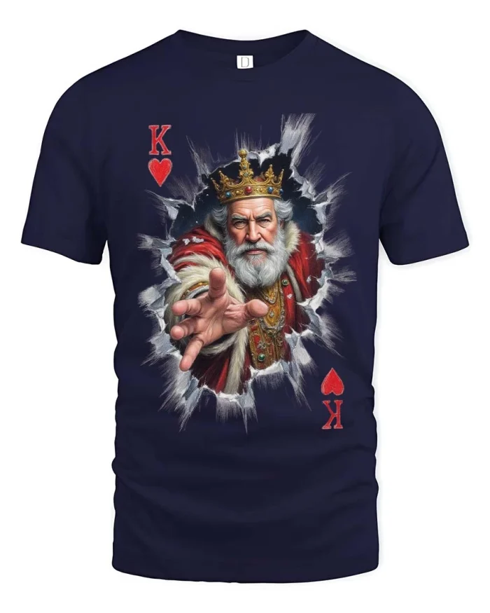 King of Hearts Royal Crown Poker Graphic Tee Shirt - navy t-shirt on white background