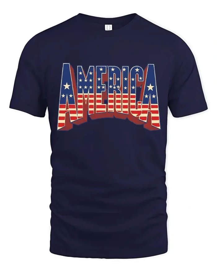 America Flag Bold Vintage Patriotic Graphic Tee Shirt - navy t-shirt on white background