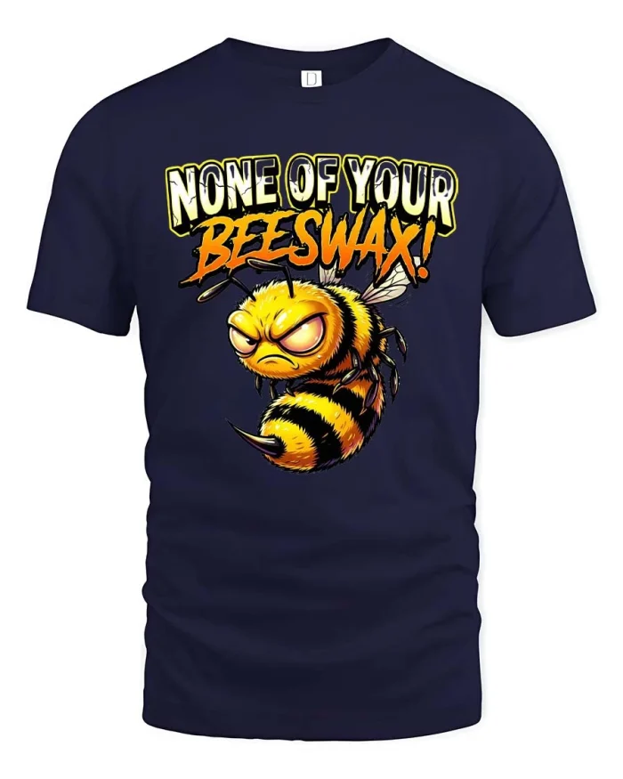 None of Your Beeswax Funny Angry Bee Graphic Tee - navy t-shirt on white background