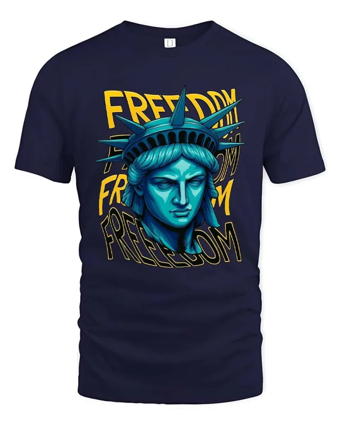 Freedom Statue Liberty Bold Patriotic Graphic Tee - navy t-shirt on white background